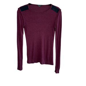 Theory Mulberry with Black Shoulders Long Sleeve T-Shirt Size Small